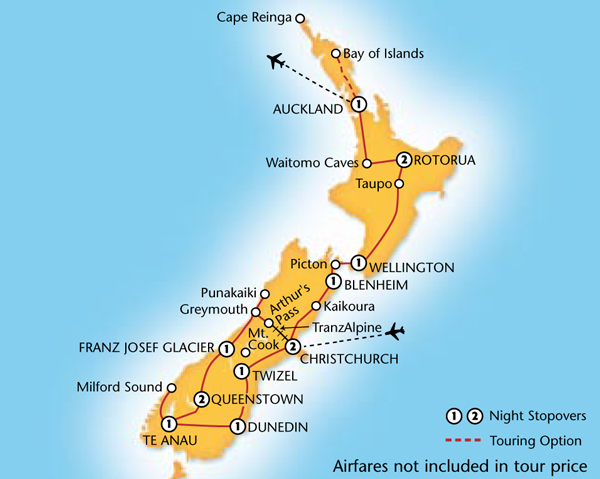 map of new zealand south island. AAT Kings#39; 14 day New Zealand